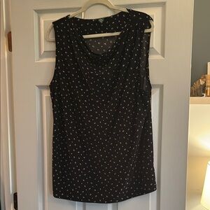 Ralph Lauren Black and White Geometric Polka Dot Sleeveless Draped Neck Top